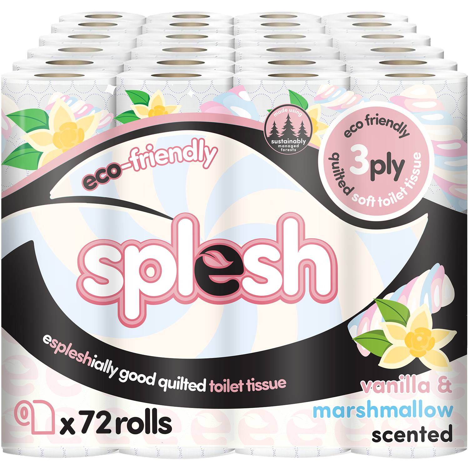 Quilted Toilet Roll Vanilla & Marshmallow 3ply Toilet Paper, 72rolls