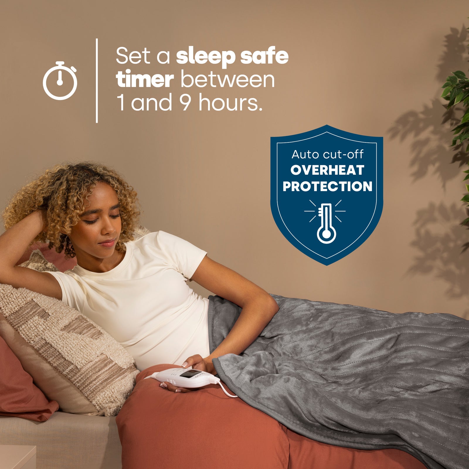 Electric Heated Blanket Grey Micro Fleece With Timer And Safety