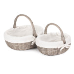 White Cotton Lined Antique Wash Shopping Basket | Large | White