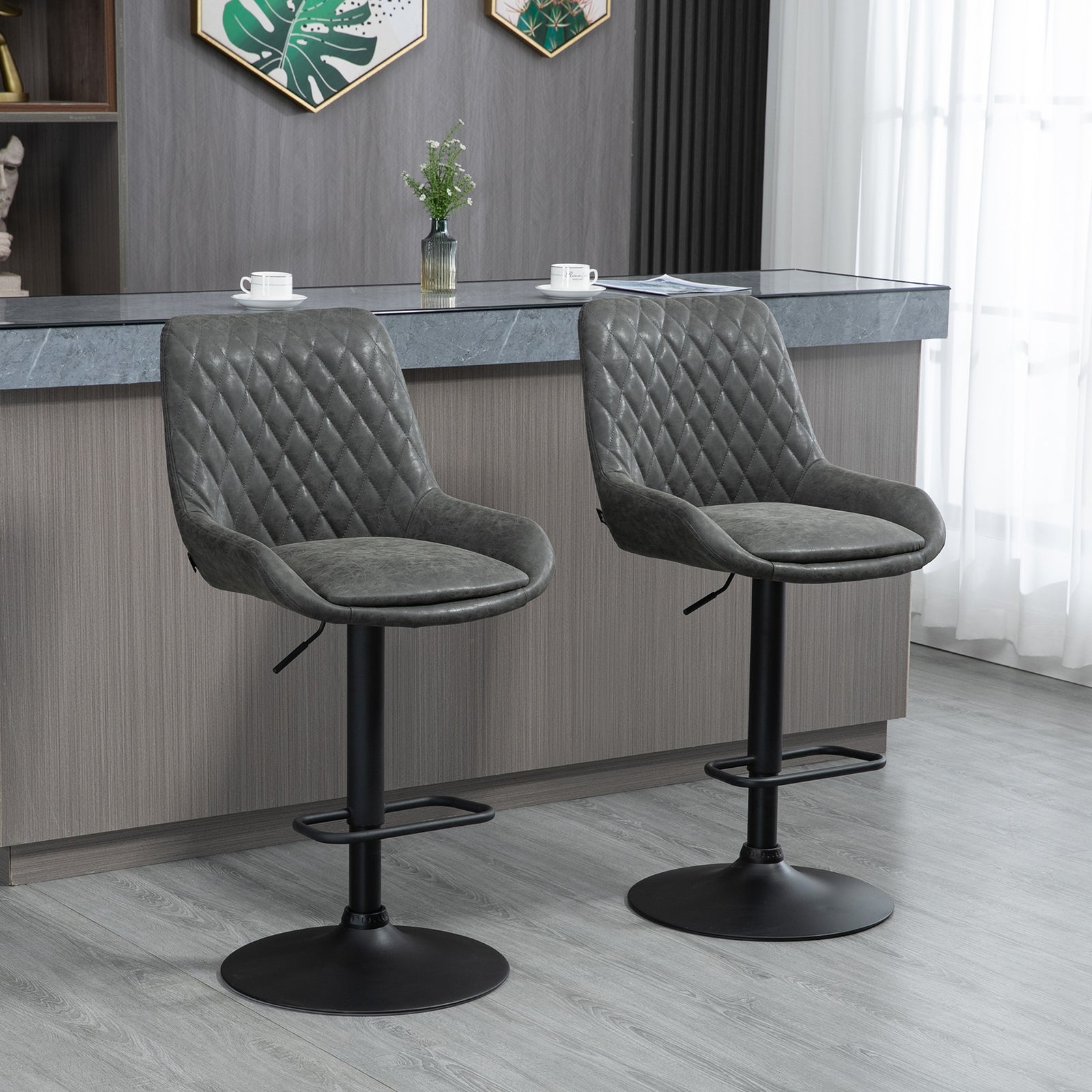 Adjustable Bar Chairs 360° Swivel Kitchen | Dark Gray