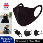 10x Unisex Face Mask Washable, Reusable, Breathable Ear Loops 3d Shapemask,black