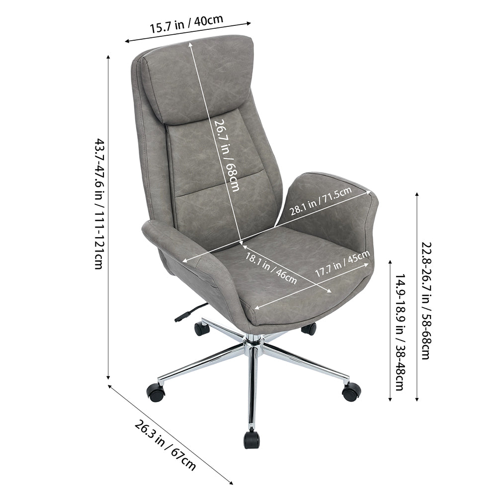 Adjustable High Back Pu Office Chair With Armrests | Grey