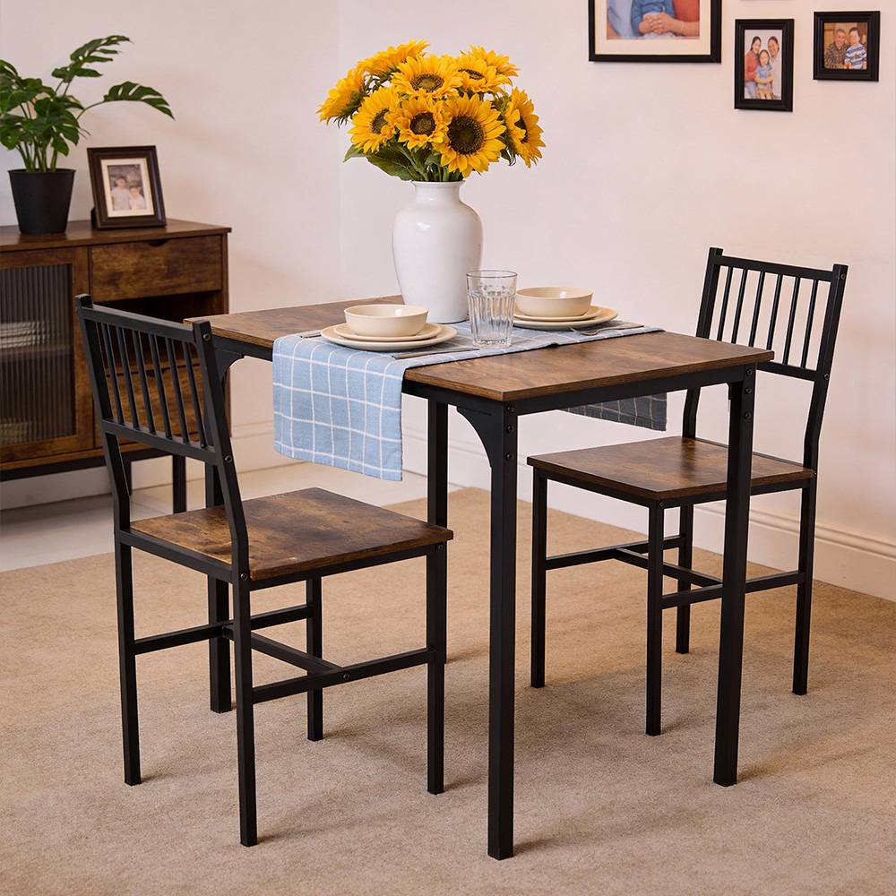 Retro Dining Table Set With 2 Chairs | Brown