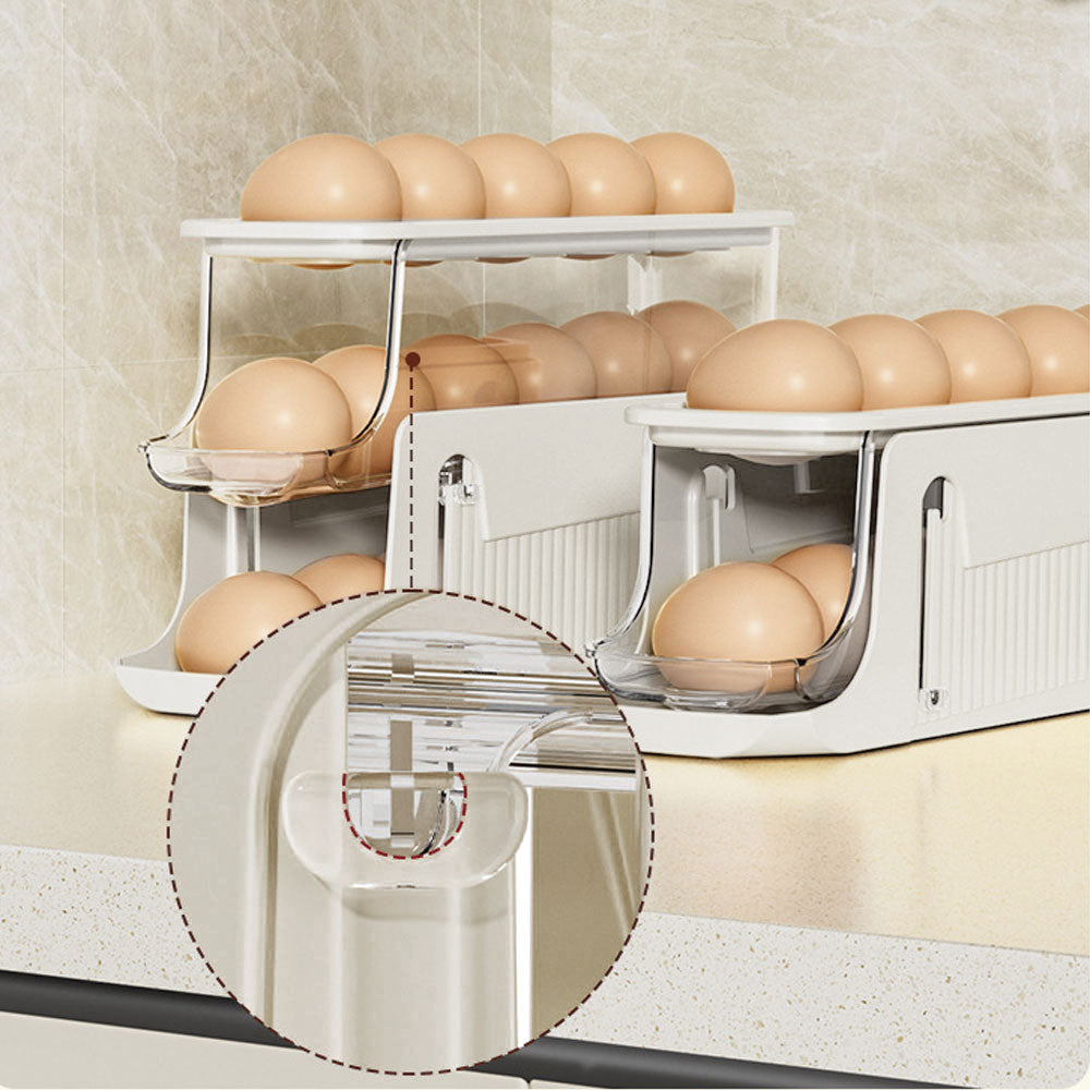 3-layer Expandable Scrolling Egg Holder Storage Rack | Cream