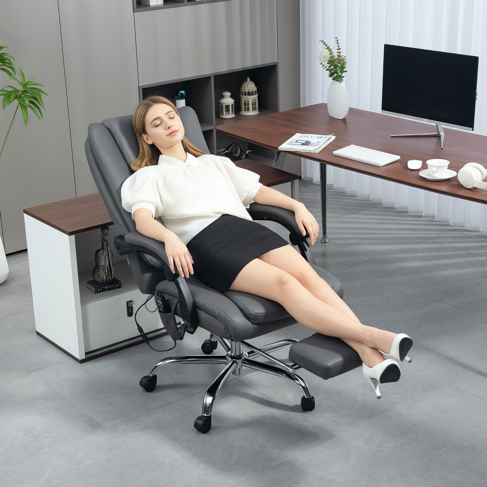 Massage Office Chair, Reclining | Light Grey
