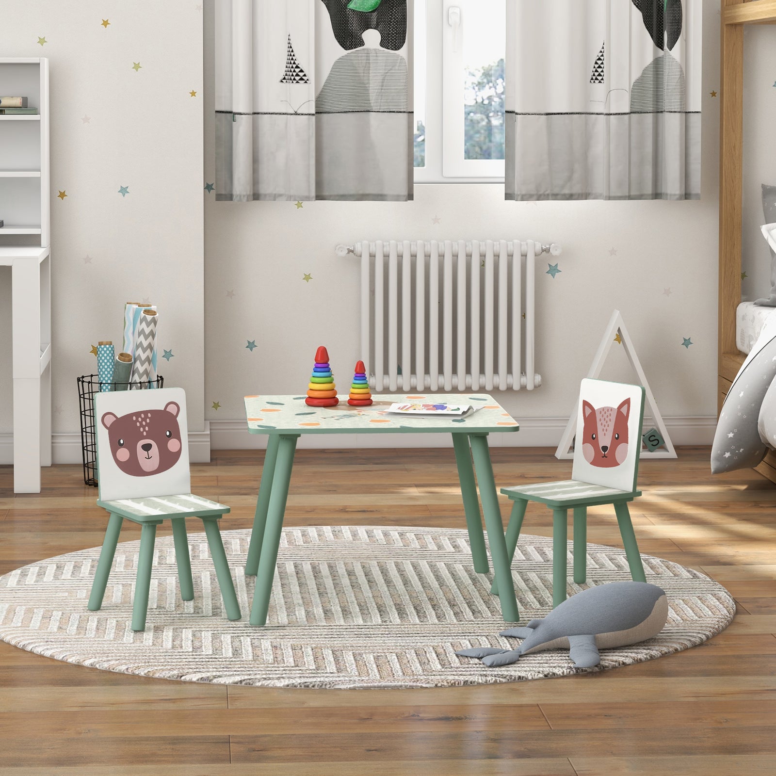 Kids Table And Chairs, Children Desk With 2 Chairs | Green
