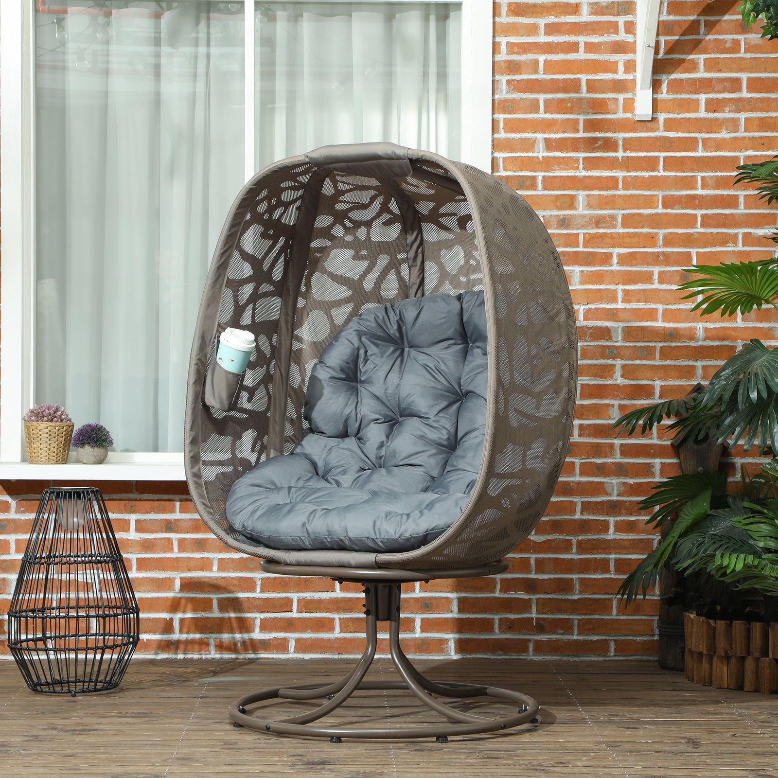 Foldable Egg Chair With Cushions, Outdoor Swivel Lounger