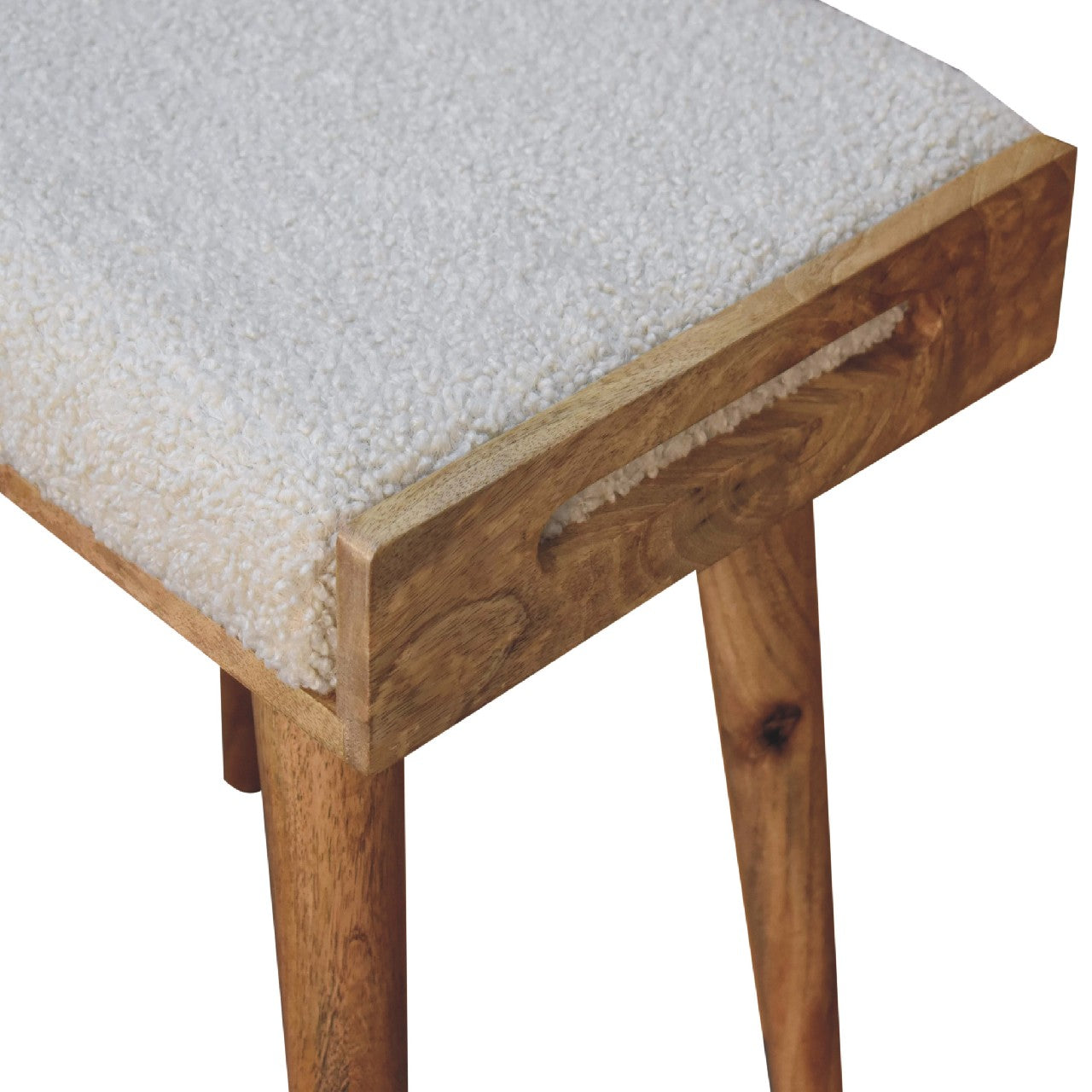 Solid Mango Wood Boucle Cream Tray Style Footstool