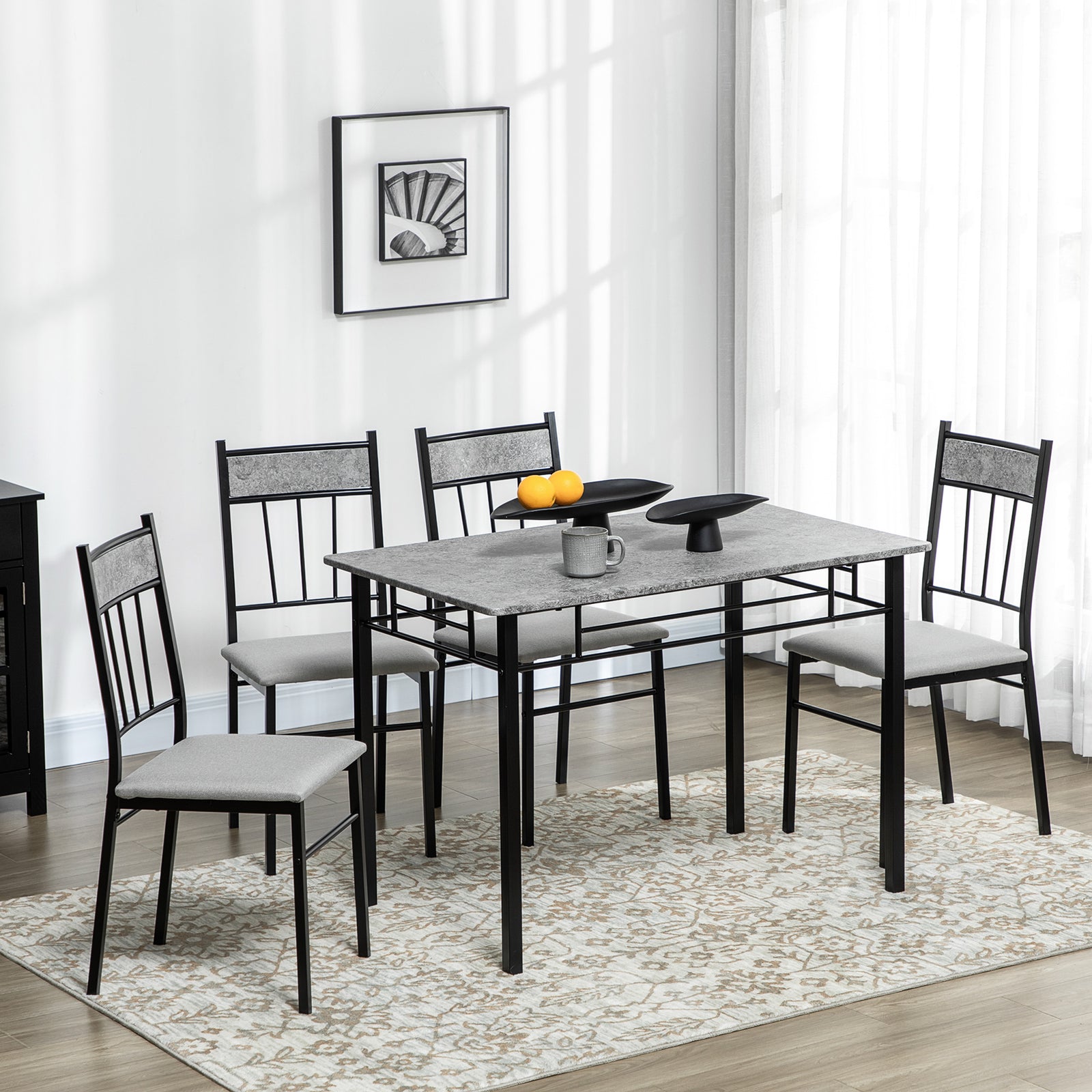 Dining Table Set With Padded Seats, Metal Frame