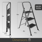 3 Step Ladder, Heavy-duty Steel Folding Home Diy Step Stool With Wide Non-slip Steps & Anti Slip Feet 150kg Capacity | 3 Step | Grey