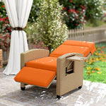 Rattan Garden Recliner Sun Lounger W/ Flip Table | Khaki & Orange