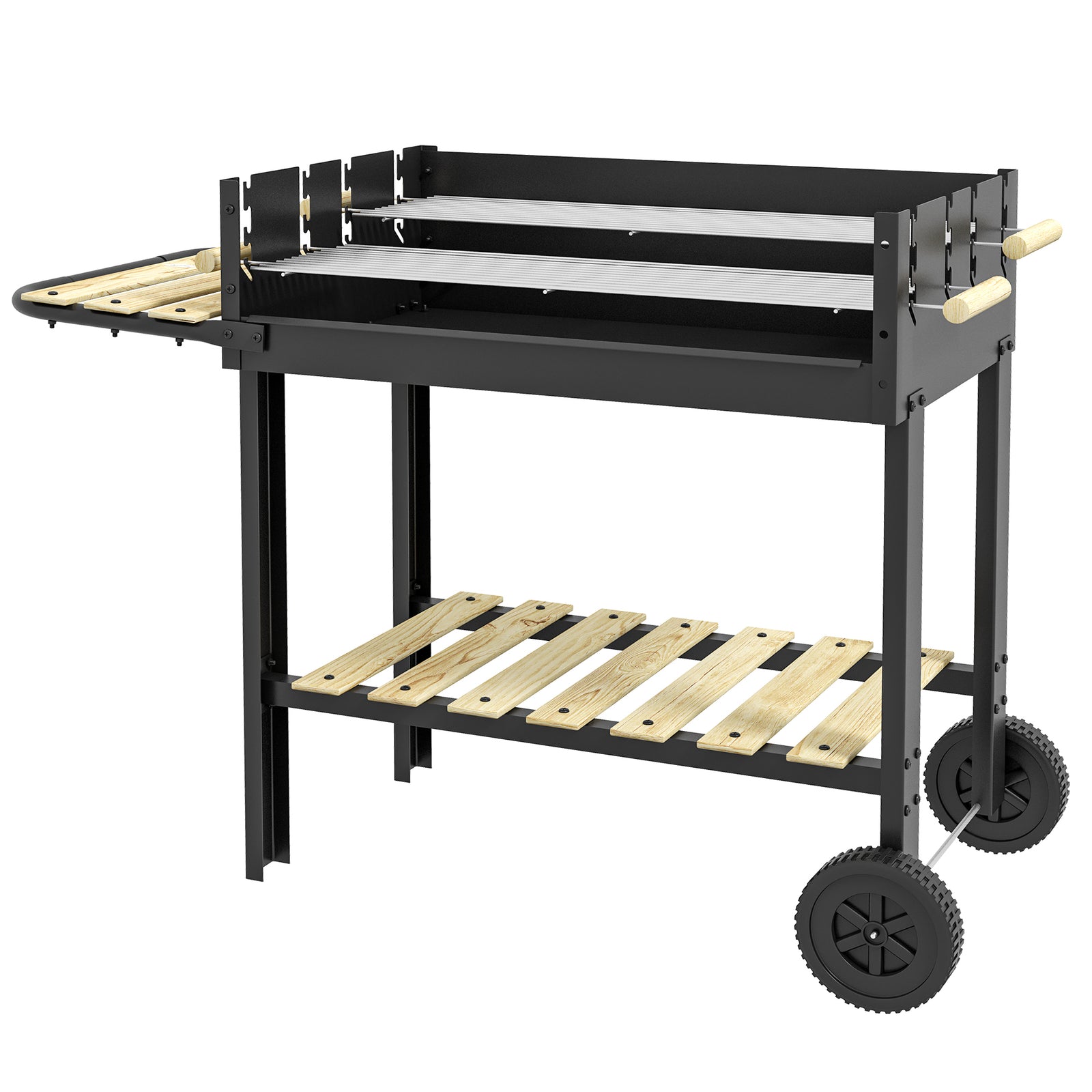 Outsunny Charcoal Bbq Trolley With Double Grill