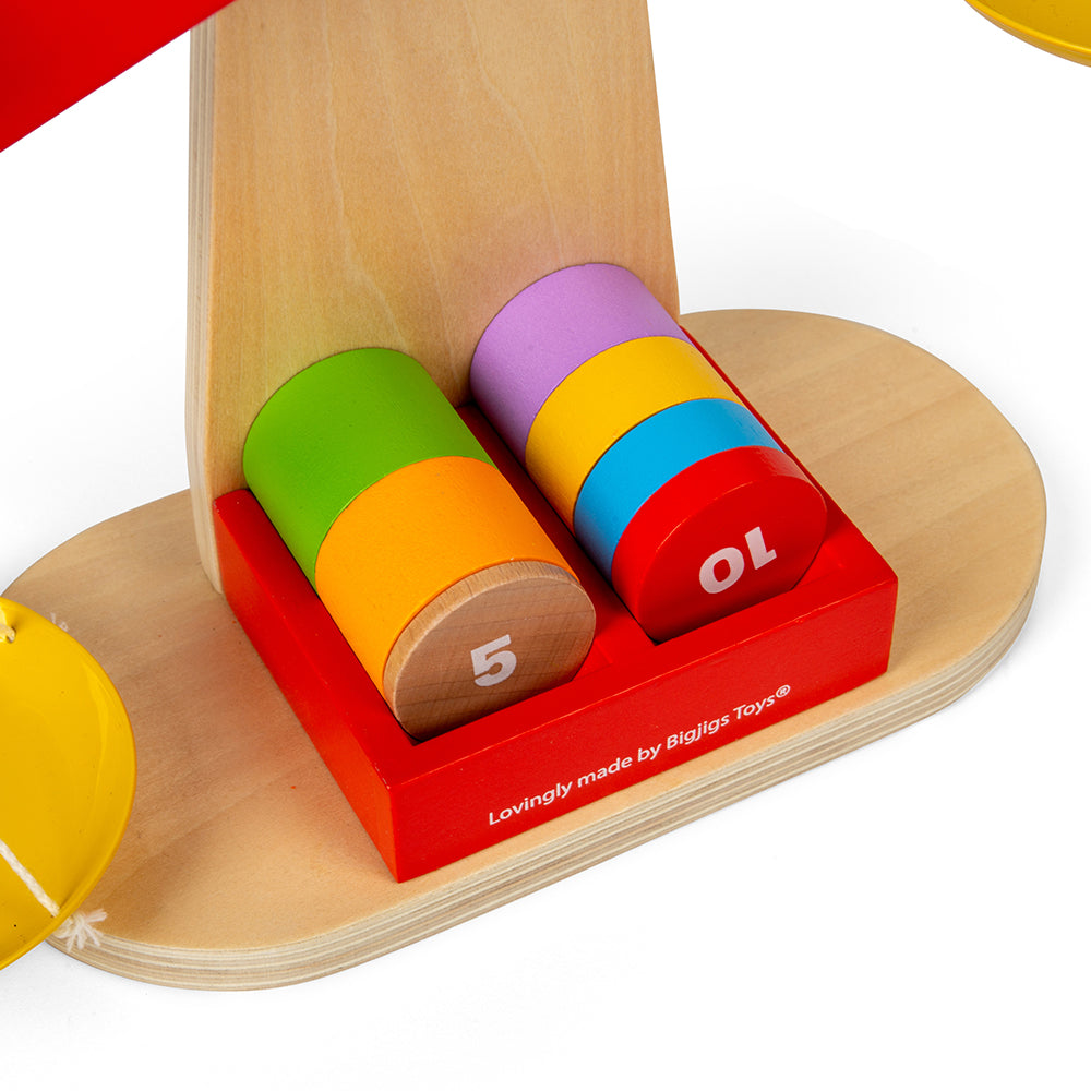 Wooden Balancing Scales Game, Includes 7 Weighted Discs