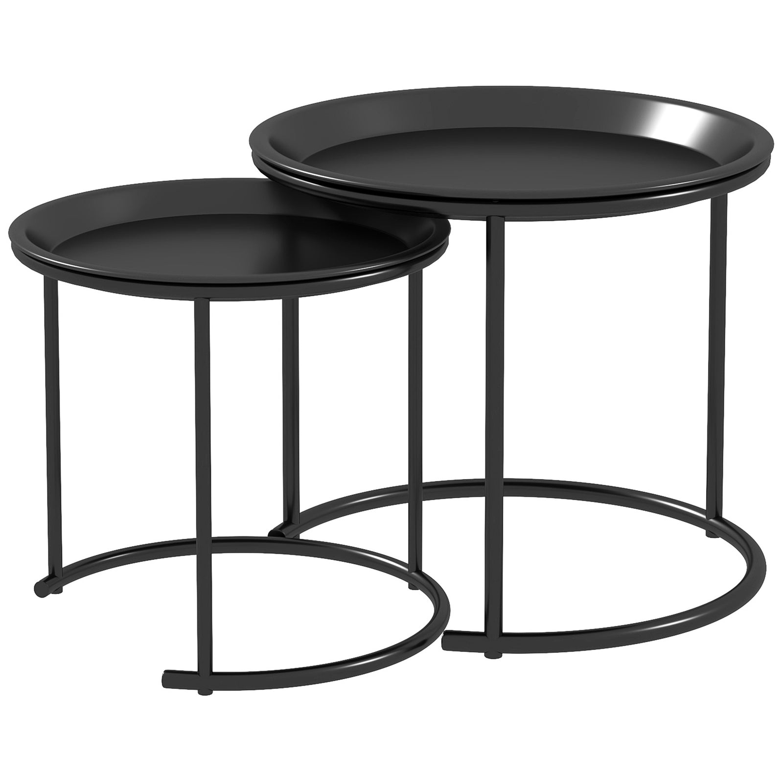 HOMCOM Nesting Tables Set Of 2, End Table With Removable Tabletop Tray Black
