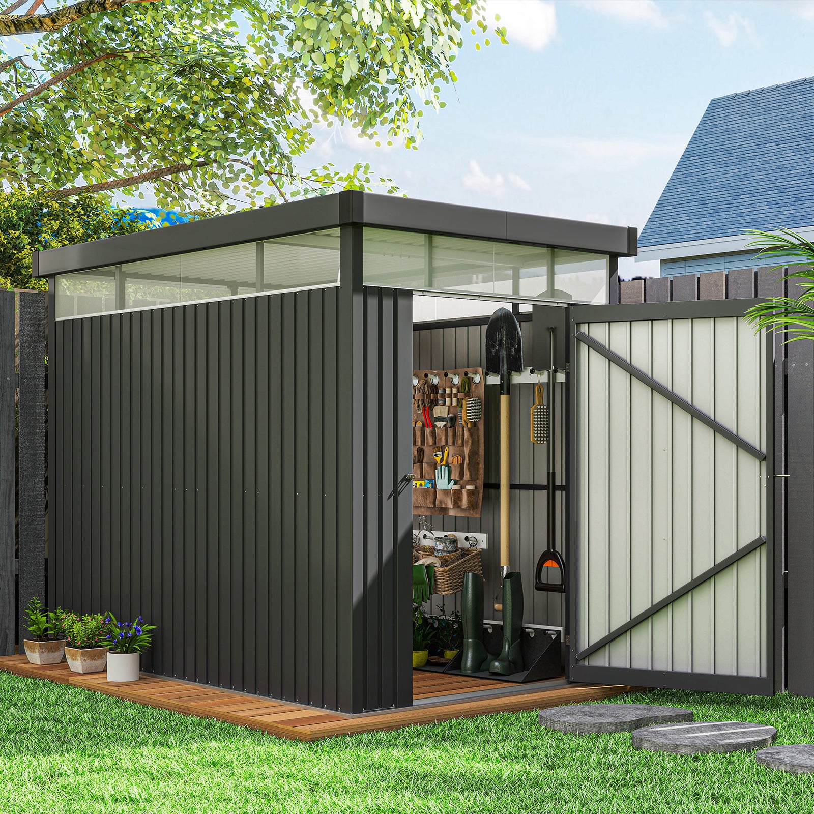 5.3x8.5ft Galvanised Steel Garden Shed