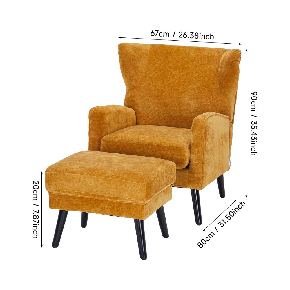Vintage-inspired Chenille Leisure Chair With Footstool – Elegant Comfort & Durable Wooden Frame