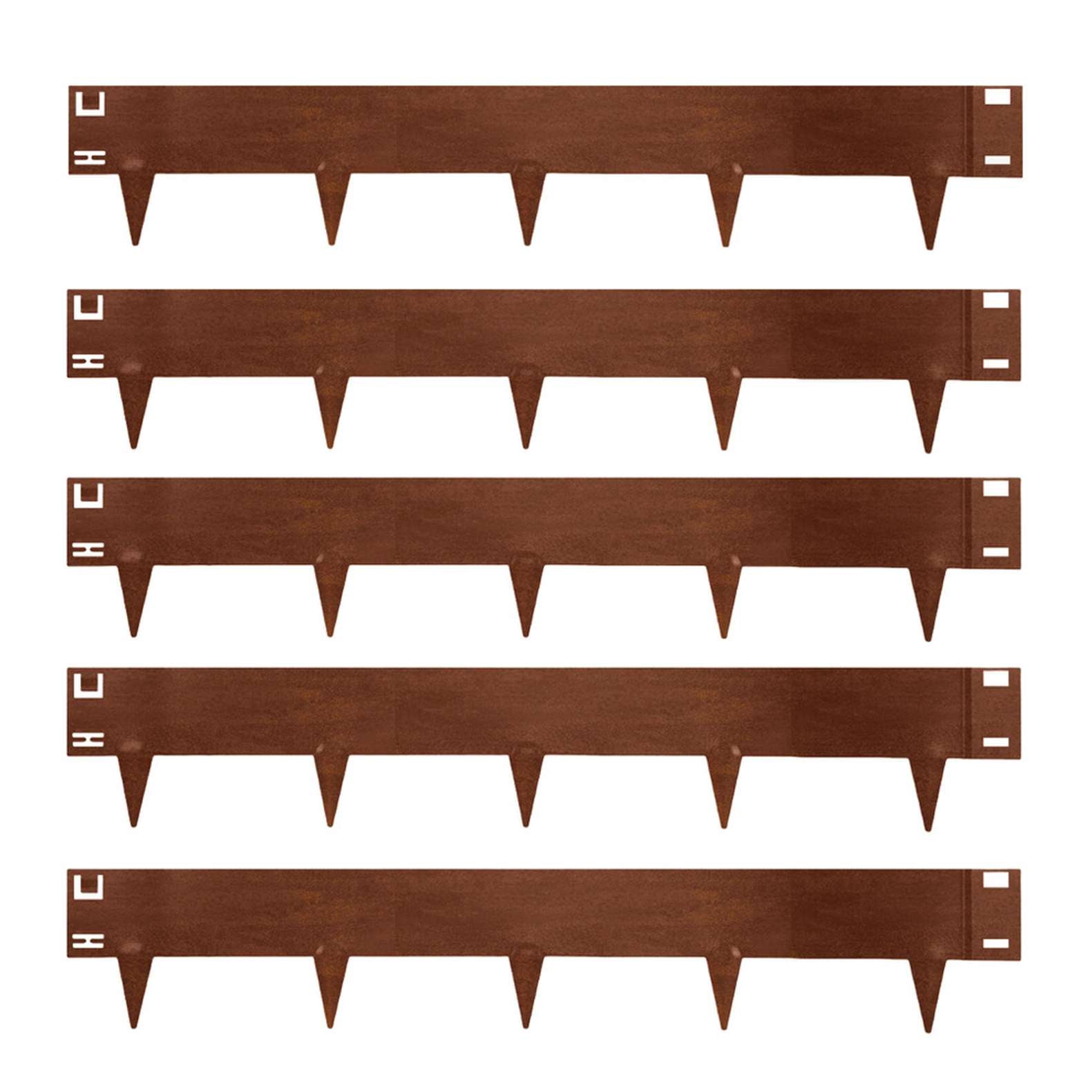 Metal Lawn Edging Garden Border - 5 Pieces | 5m | Rust