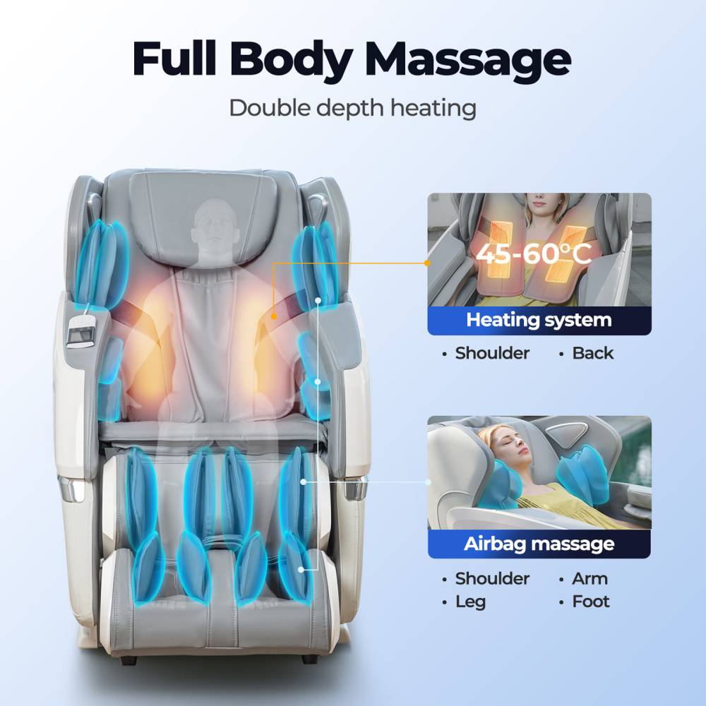 Zero Gravity Back Heated Full Body Massage Chair With Handheld Controller | White