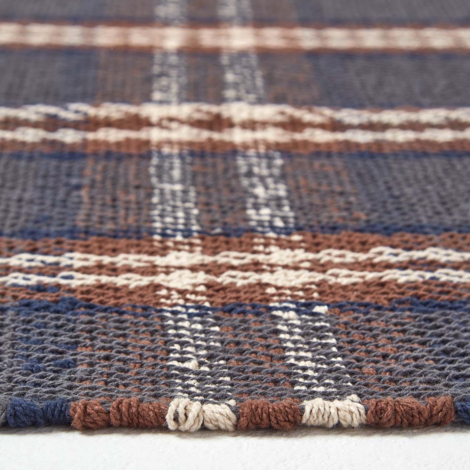 Wilson Handwoven Blue, Yellow And Brown Tartan 100% Cotton Rug | 200cm | Grey