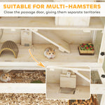 3 Tier Wooden Hamster Cage With Hut, Wheel, Ramps, 100 X 50 X 84 Cm | Natural