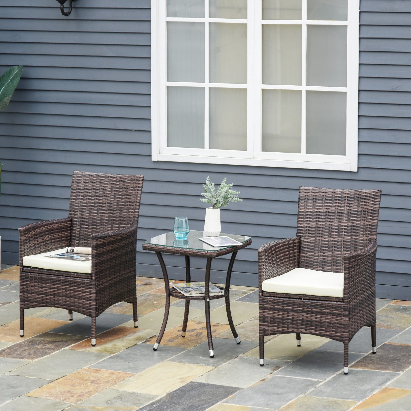 Outdoor Rattan Armchair Wicker Dining Chair Set For Garden | Set-of-2 | Pale Brown