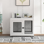 Dog Crate Table W/ Cushion Two Doors - White | White