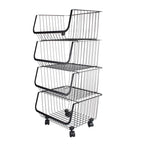 3/4/5 Tier Stackable Rolling Metal Wire Basket Trolley Rack Fruit Vegetable Storage Holder For Kitchen | Medium | Black