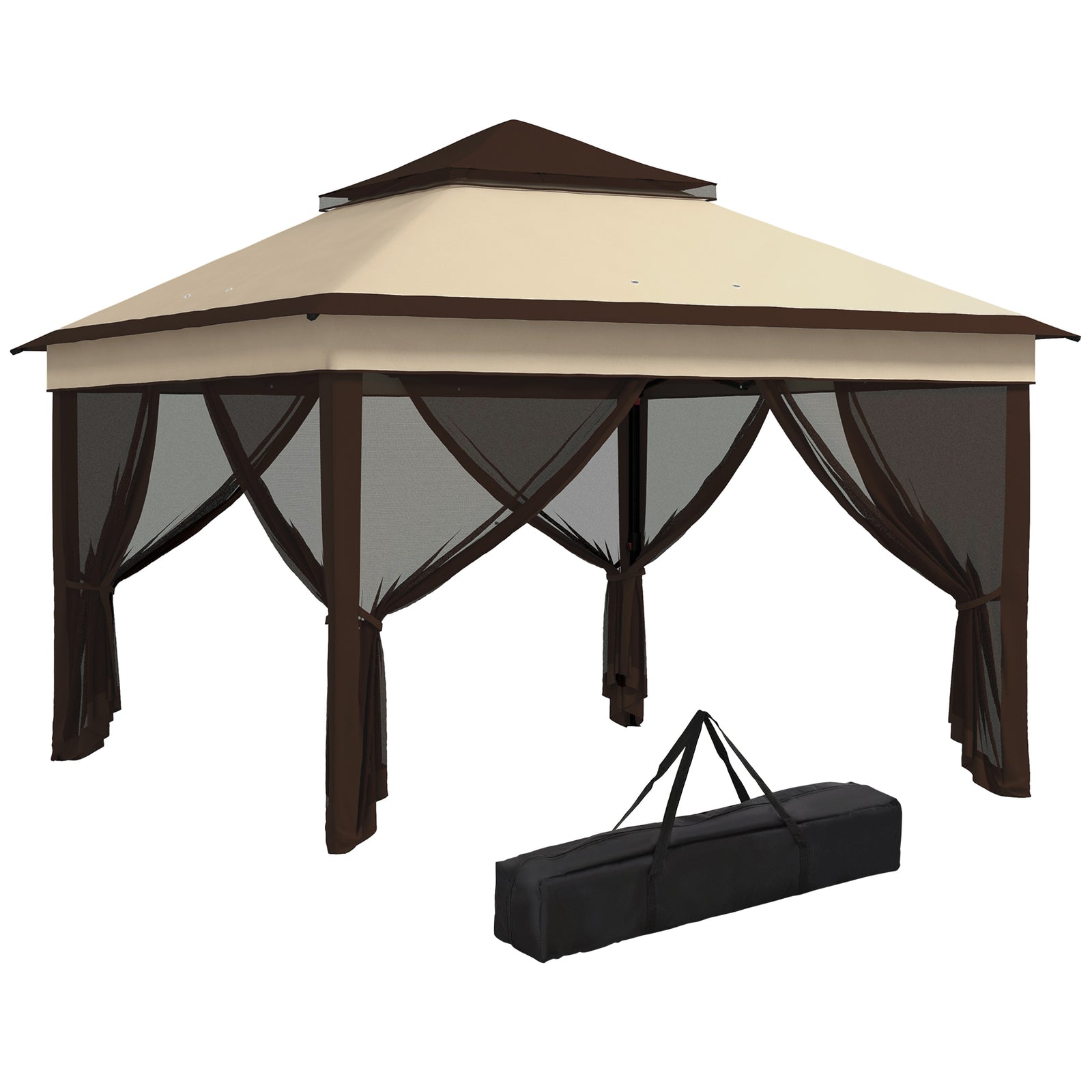 3 X 3(m) Pop Up Gazebo Tent With Netting, Height Adjustable | Beige