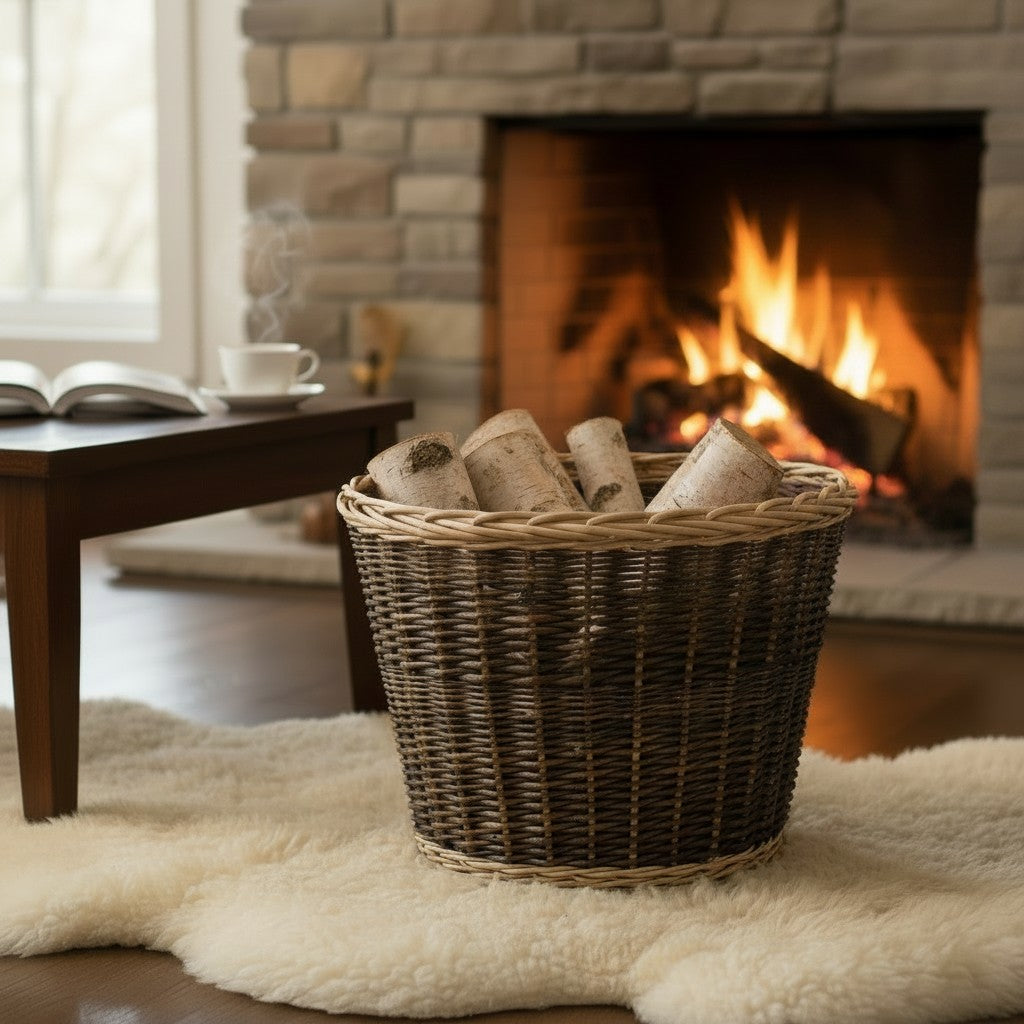Wicker Round Rustic Log Basket