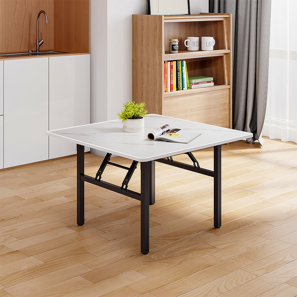 80*80*50cm Square Folding Coffee Table With Marble Effect Top | 80cm x 80cm | Black & White