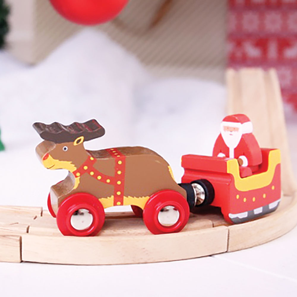 Wooden Santas Sleigh Carriage and Reindeer Engine