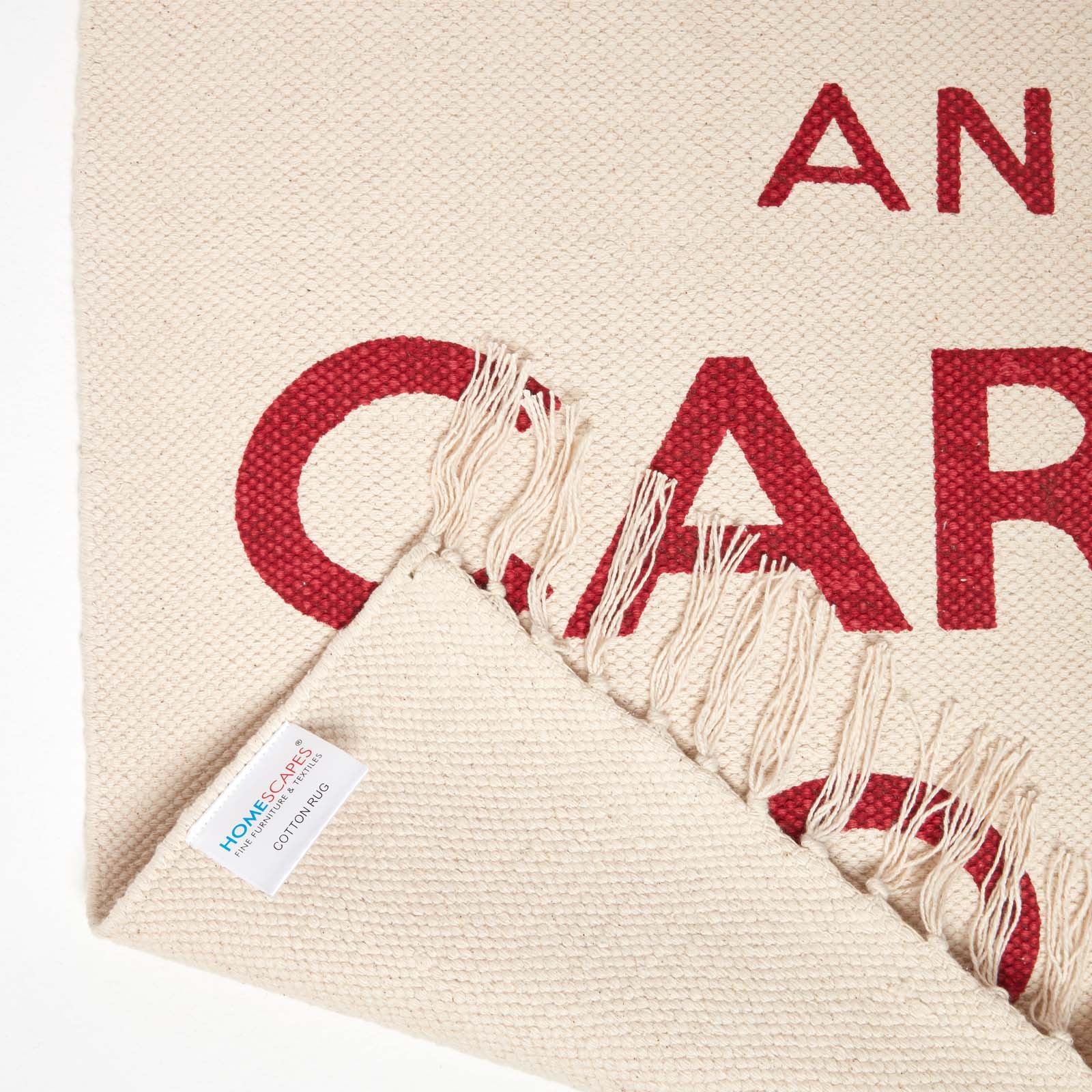 Keep Calm And Carry On Handwoven 100% Cotton Rug | 60cm x 100cm | Red