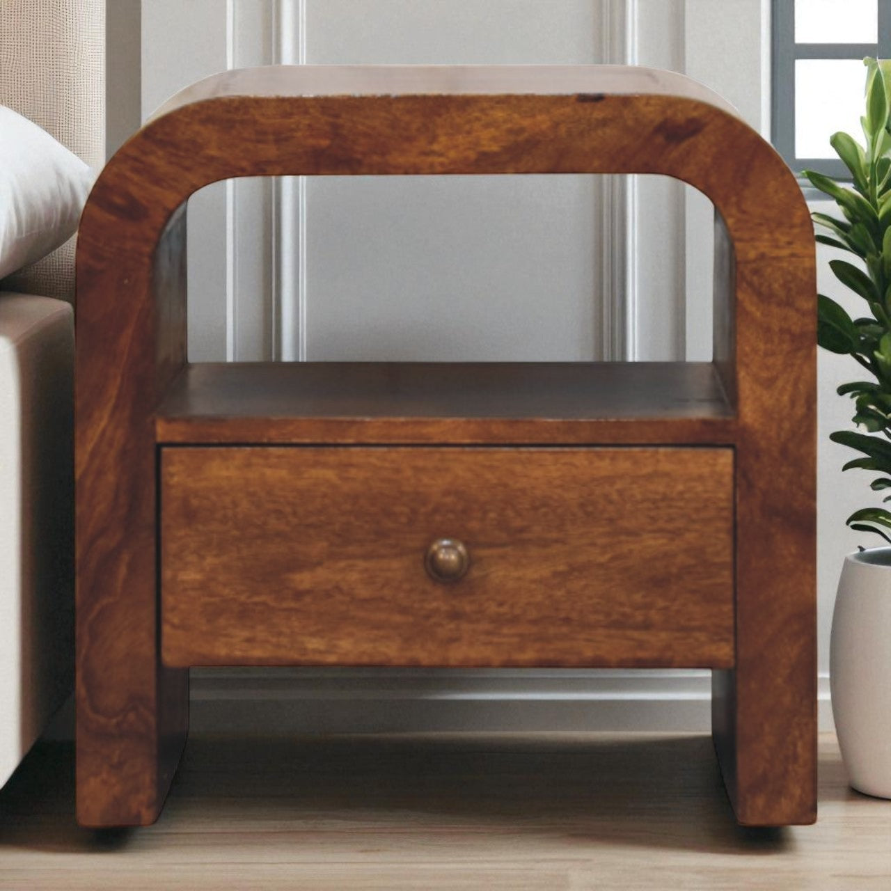 Solid Wood Darcy Chestnut Nightstand, 1 Drawer And Open Shelf, Dark Brown | Dark Brown
