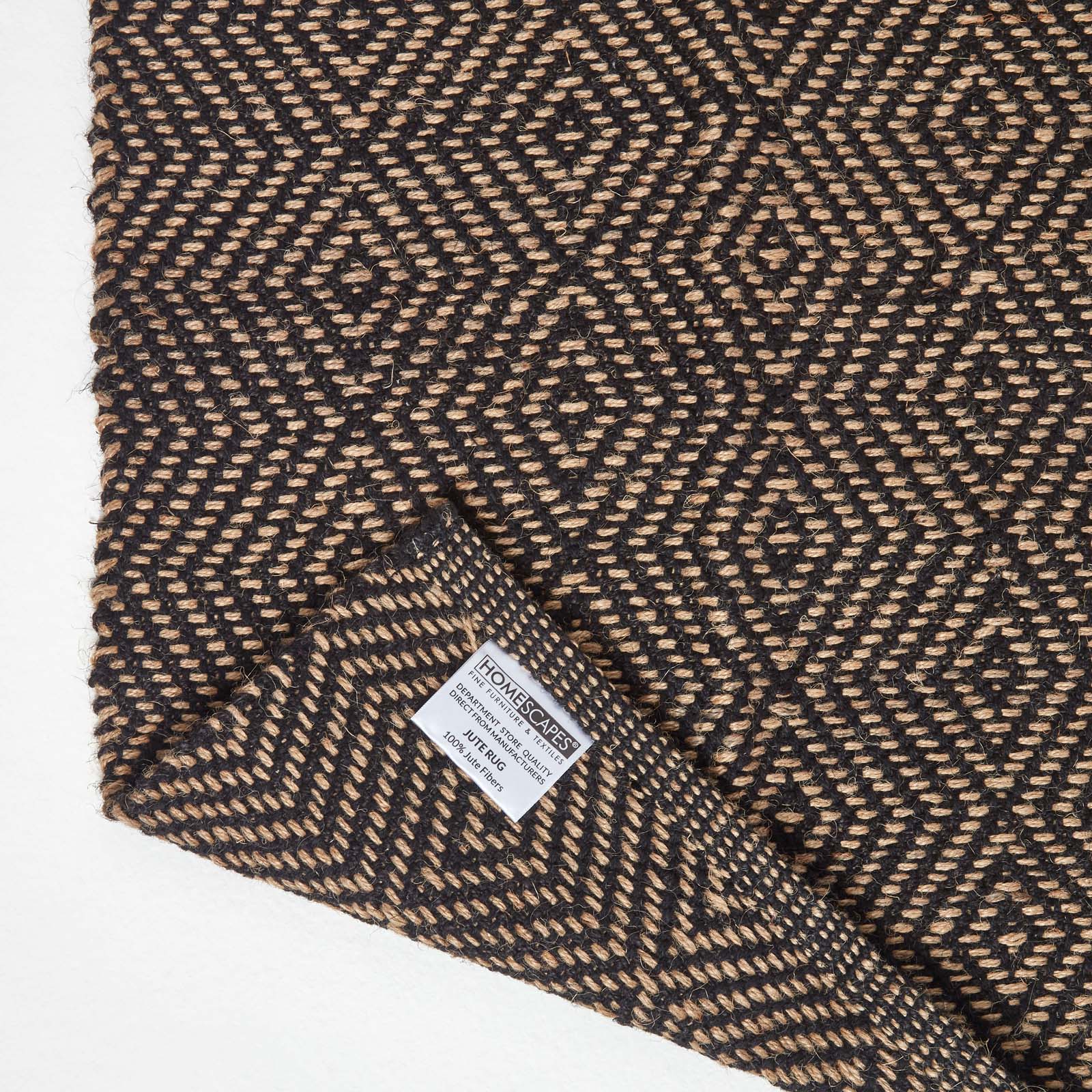 Black Geometric Jute Rug | 120cm x 180cm | Black
