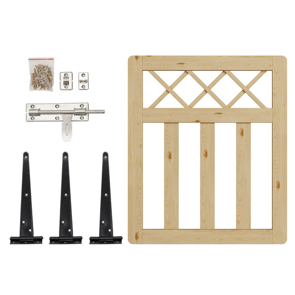 76m W X 90cm H Outdoor Cross Top Wooden Garden Gate Pedestrian Fence Yard Door