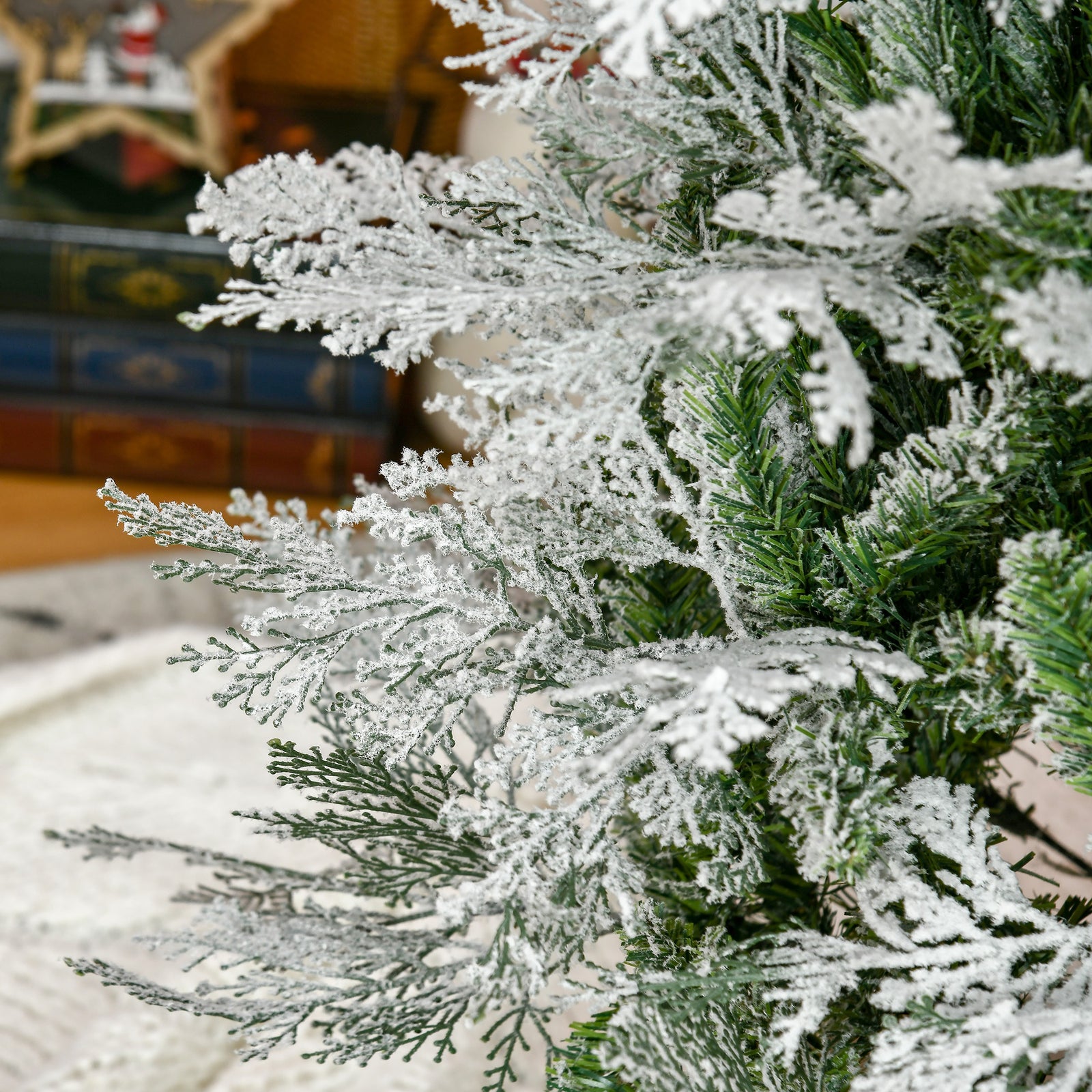 6/7ft Snow Flocked Artificial Christmas Tree Pencil Shape | 7ft | Green