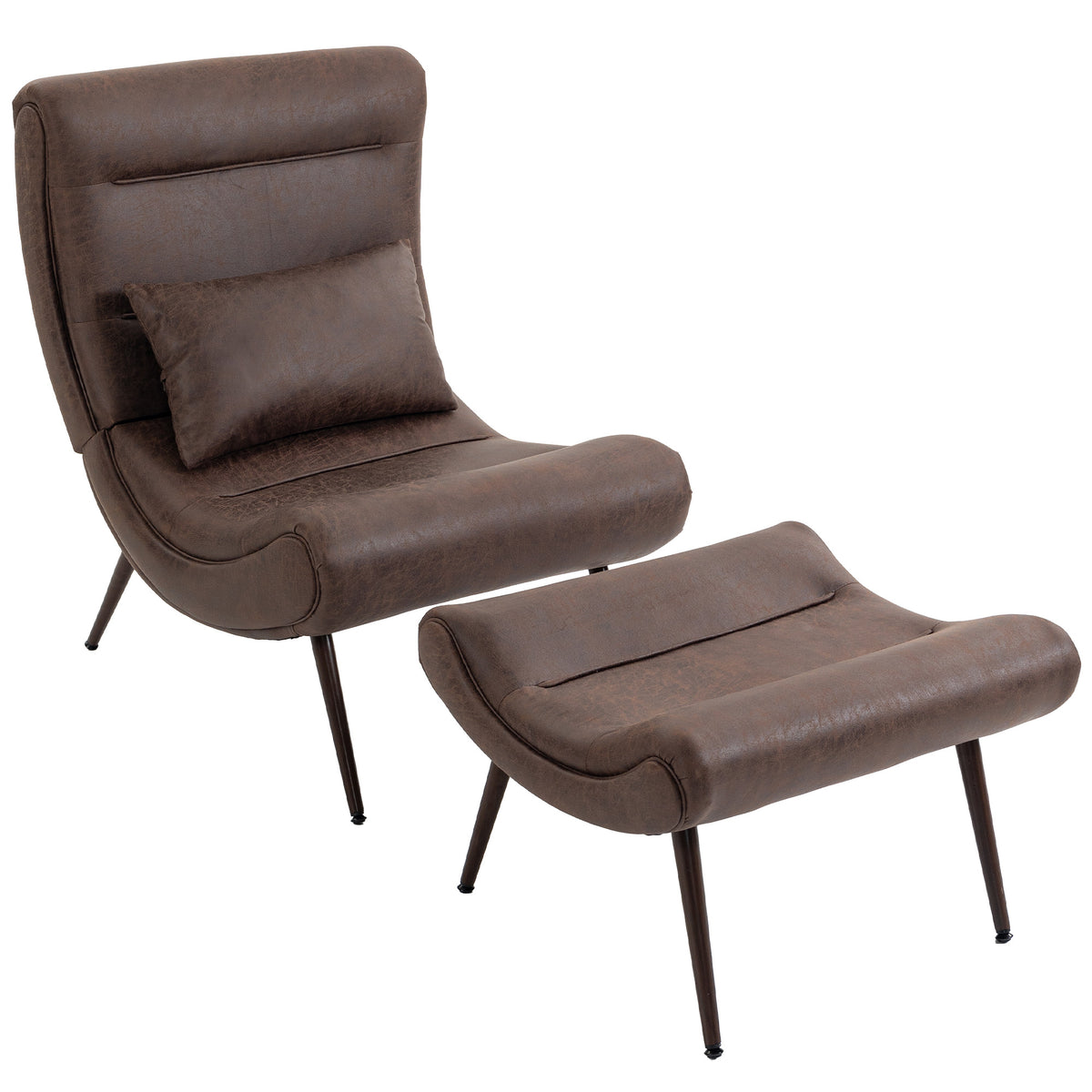 Modern Accent Chair With Footstool, 64cm Wide Seat, Lumbar Pillow