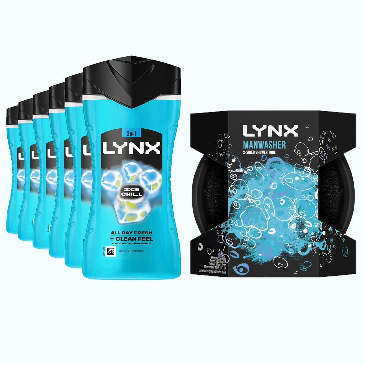 3-in-1 Ice Chill All Day Fresh Bodywash 225ml With Manwasher Shower Tool | Set of 6
