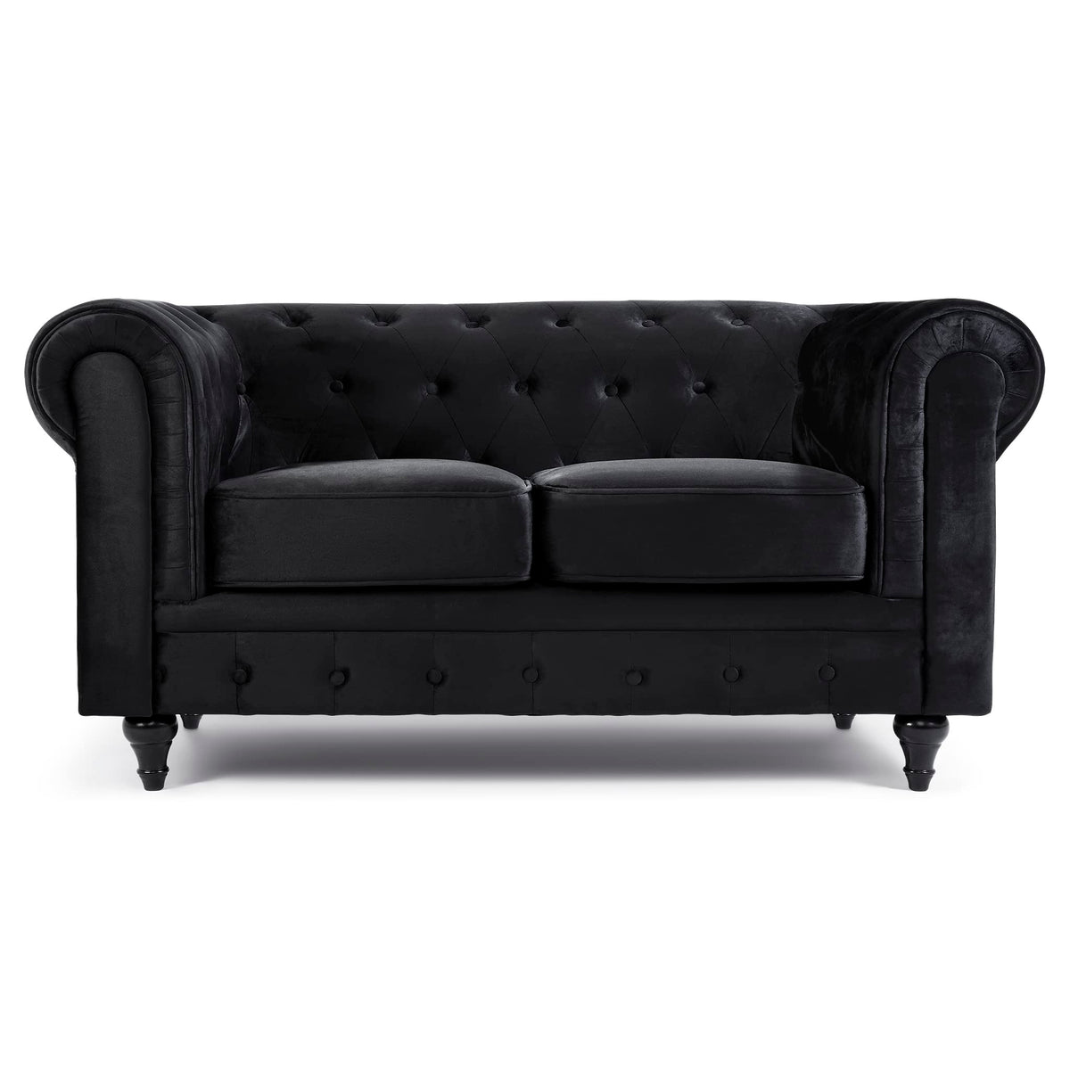 Chesterfield Scroll Arm Velvet Sofa 2 Seater | Black