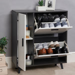 Greenhurst Shoe Storage Cabinet With Side Cupboard, Wooden Grey/White H86 X W75cm