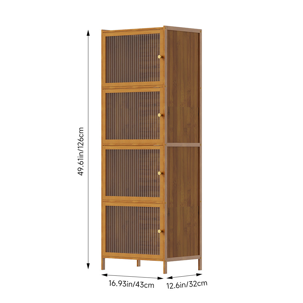 Versatile 4-tier Storage Cabinet With Transparent Doors,bamboo & Mdf Freestanding Organizer For Small Spaces