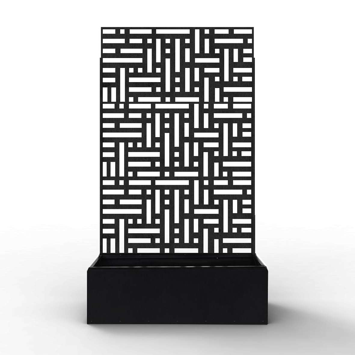 Metal Black Outdoor Privacy Screen With Plant Pot Geometric Garden Divider
