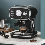 15-bar Retro Espresso Coffee Machine With Steam Wand | Black & Silver
