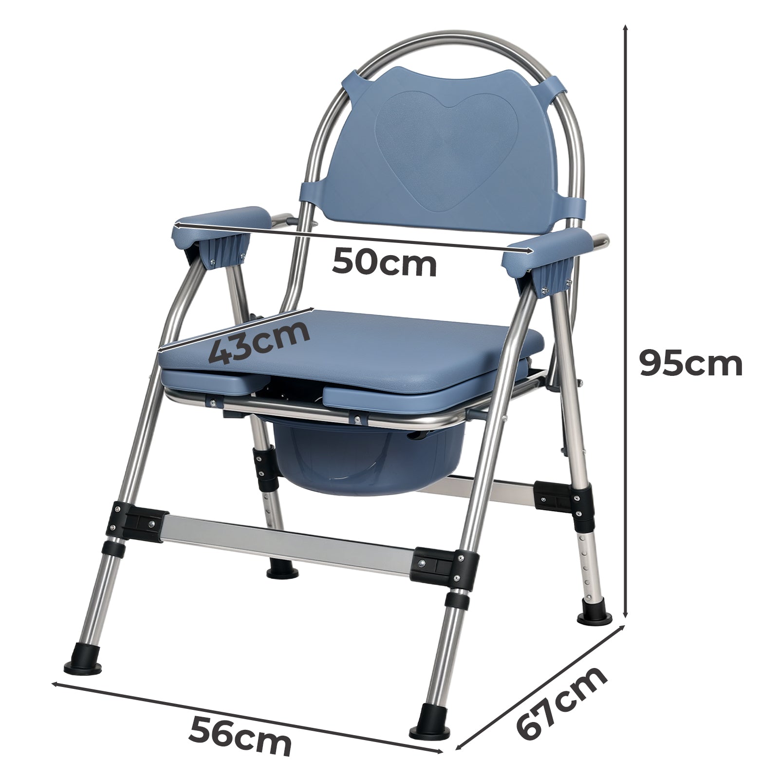 Commode Chair For Bedroom Folding Adjustable Bedside Toilet Shower Chair | Blue