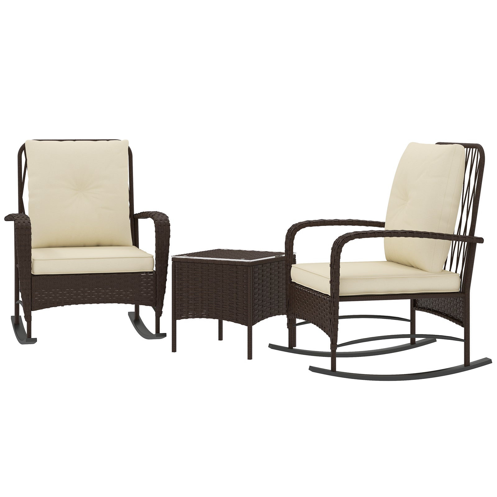 Rattan Bistro Set Balcony Furniture With Rocking Chairs | Brown