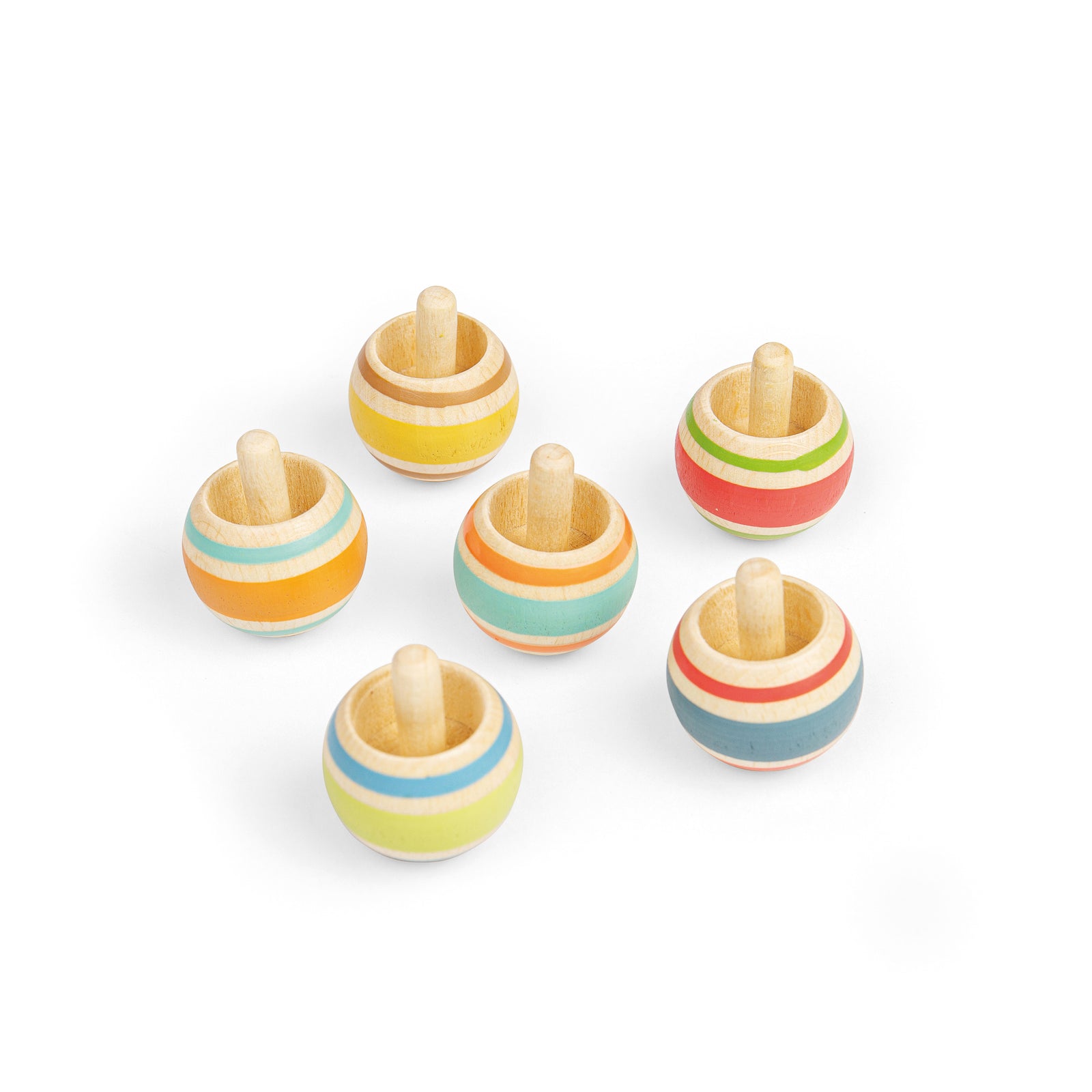 6pc Wooden Spinning Tops Set For Kids