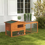 Rabbit Hutch And Run Outdoor W/ Sliding Tray Hay Rack Ramp, 156x58x68cm | Orange