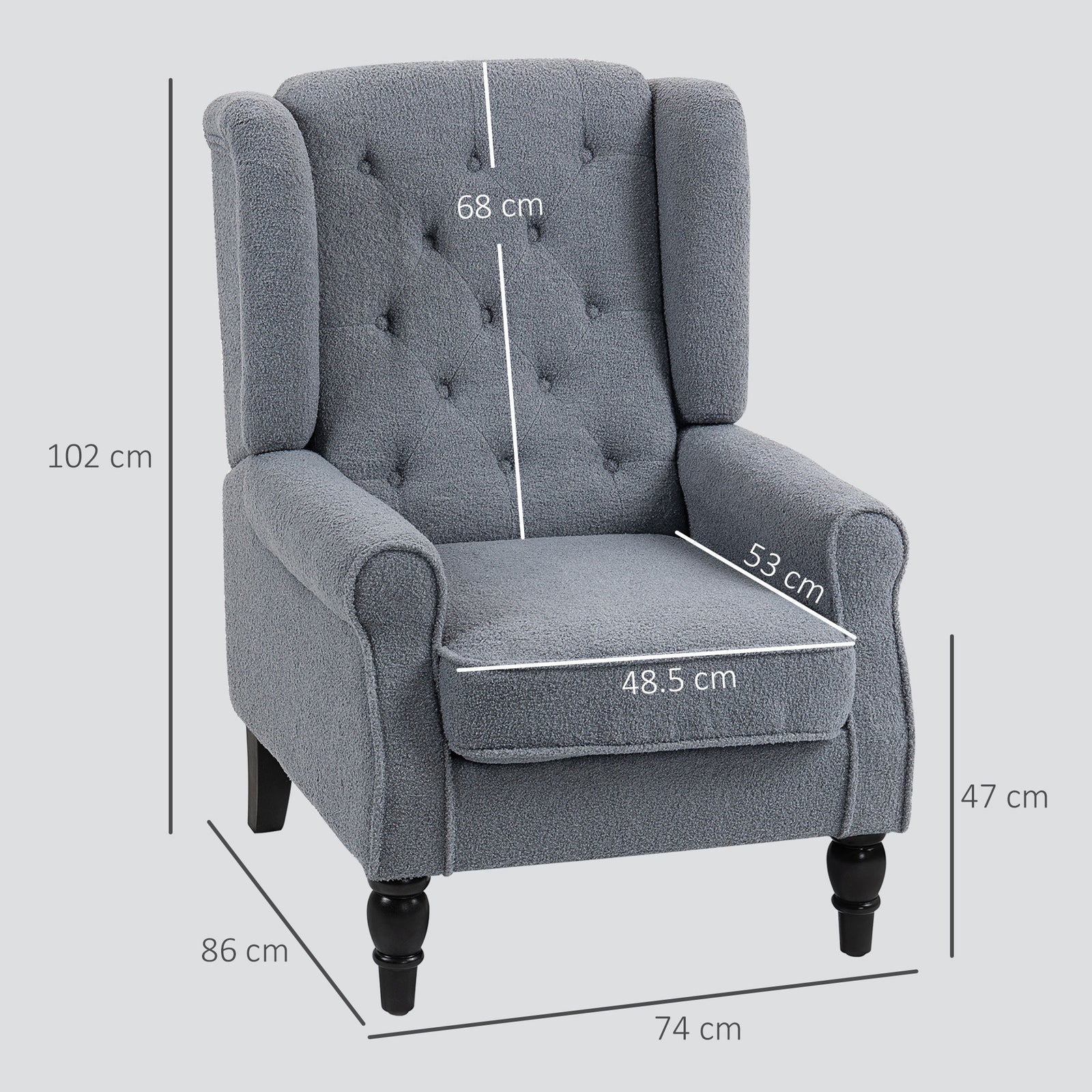 Accent Armchair Home Furniture Retro Tufted Club Wood | One Size | Grey