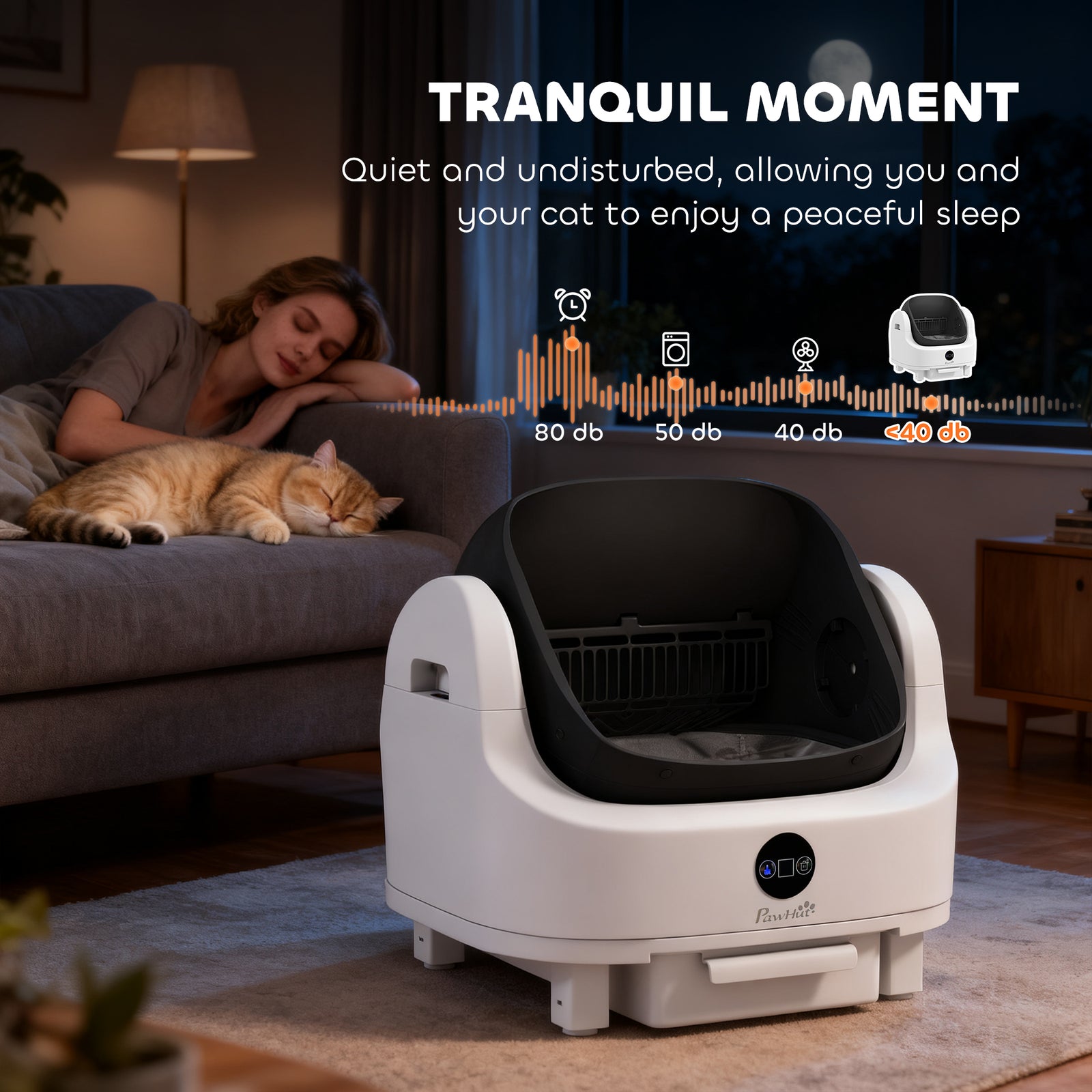 PawHut Self Cleaning Cat Litter Tray With Integrated Security Protection