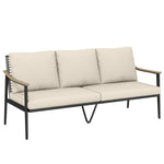3 Seater Rattan Garden Sofa With Wood-effect Arms, Cushions, Khaki